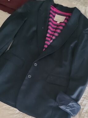 Banana Republic Navy Blazer with Pink Striped Lining